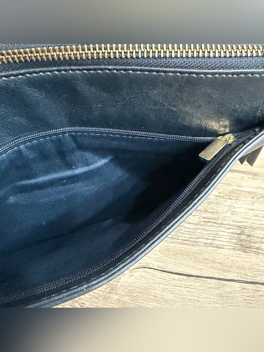 Fossil Black Blue Leather Crossbody Messenger Envelope Sidney Bag Shoulder Purse - Picture 7 of 12